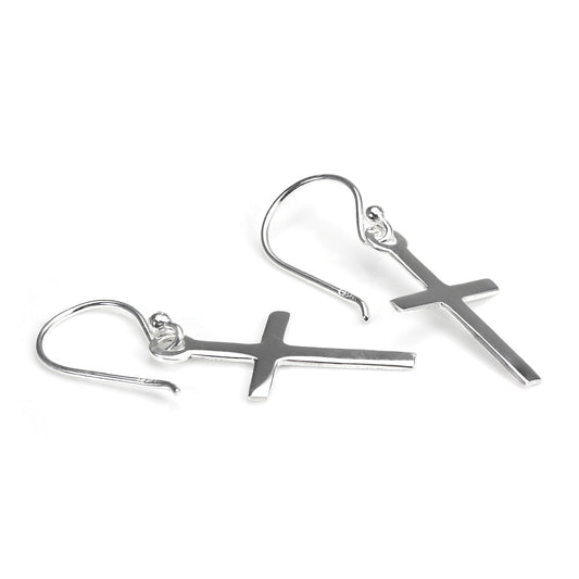 Boucles d'oreilles pendantes en argent sterling avec croix