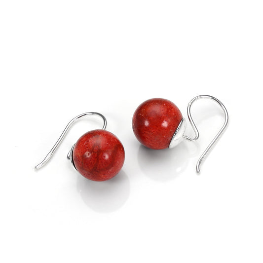 Boucles d'oreilles pendantes en argent sterling et corail rouge