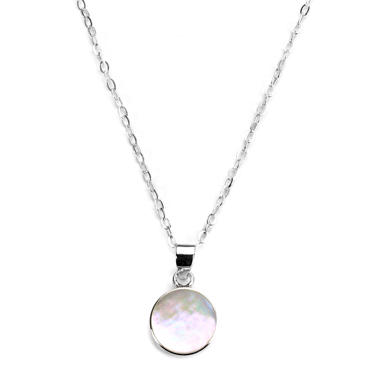Collier avec pendentif rond plat de 10 mm en argent sterling et nacre