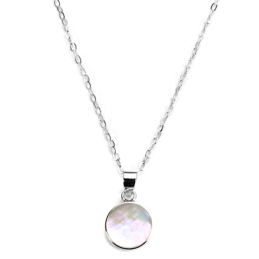 Collier avec pendentif rond plat de 10 mm en argent sterling et nacre