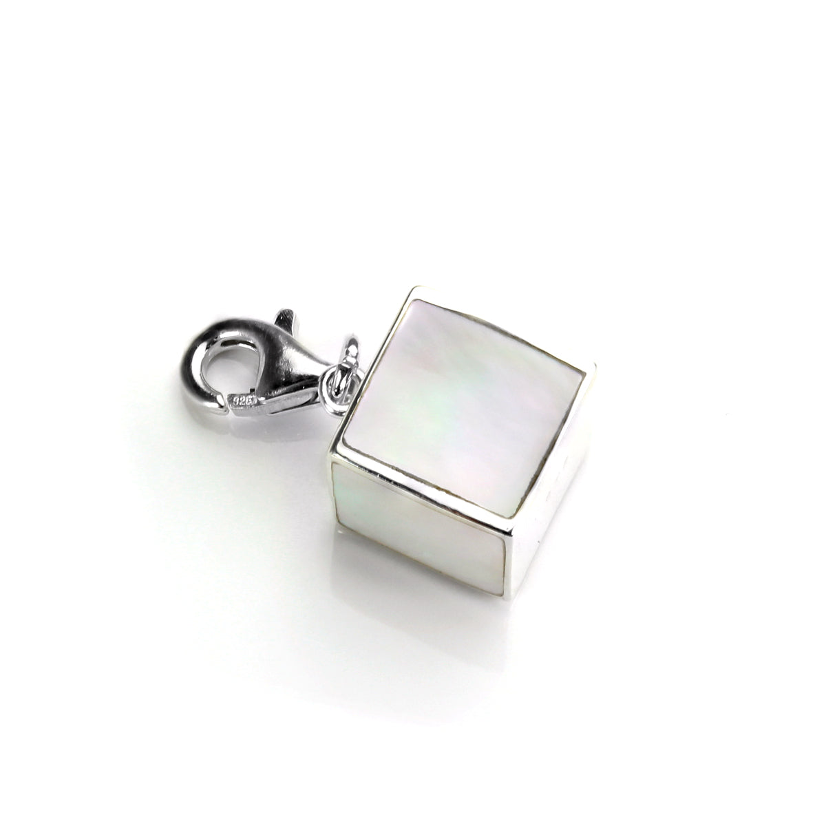Charm à clip en forme de cube en argent sterling et nacre