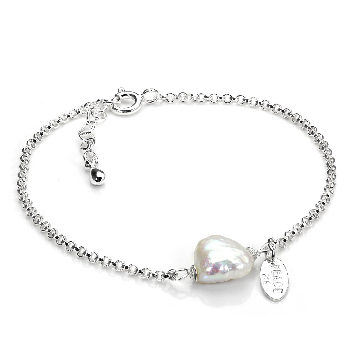 Bracelet chaîne rolo en argent sterling avec perle d'eau douce naturelle