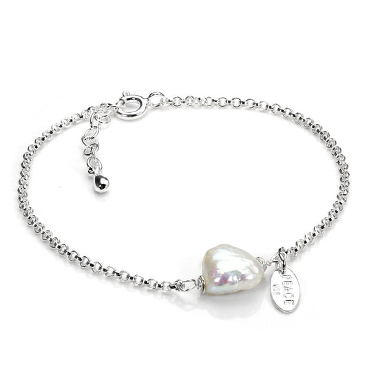 Bracelet chaîne rolo en argent sterling avec perle d'eau douce naturelle