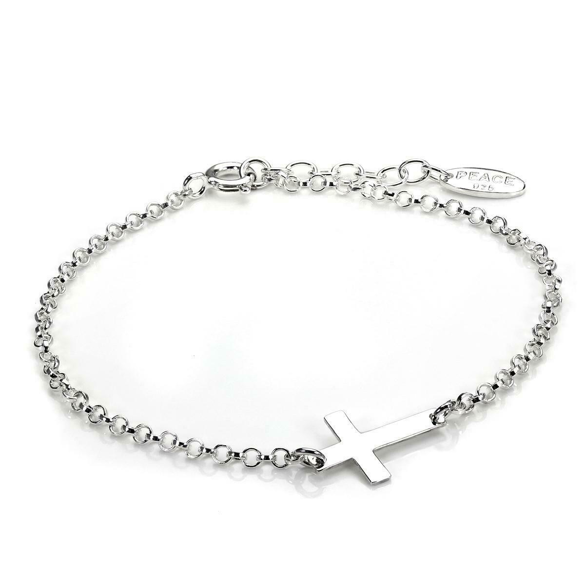Bracelet réglable en argent sterling avec chaîne rolo et breloque croix