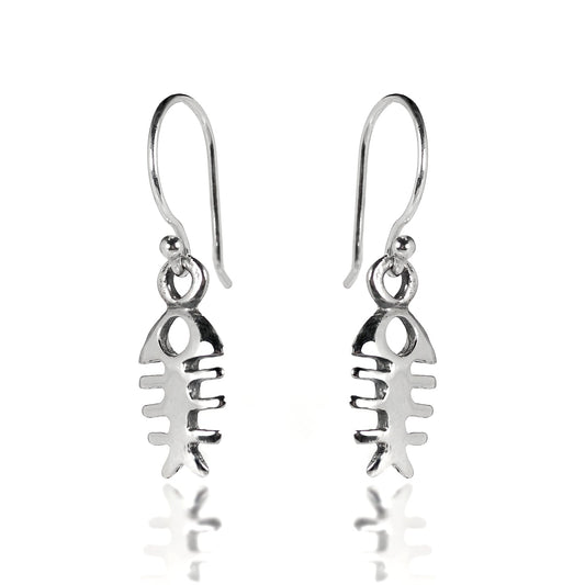 Boucles d'oreilles pendantes en arête de poisson en argent sterling