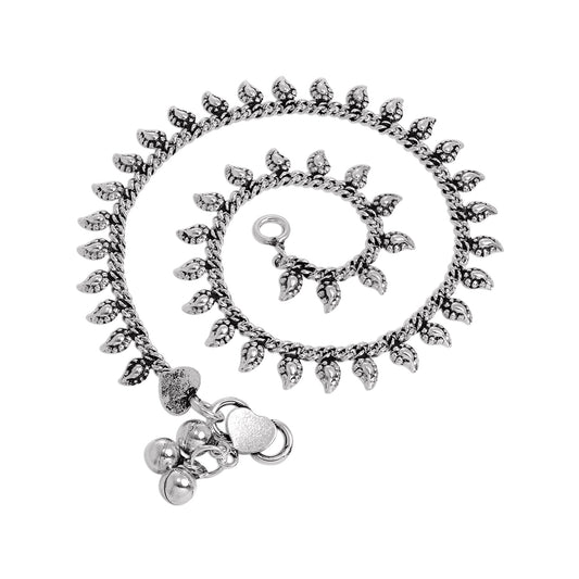 Bracelet de cheville en argent sterling avec breloques en forme de petites feuilles