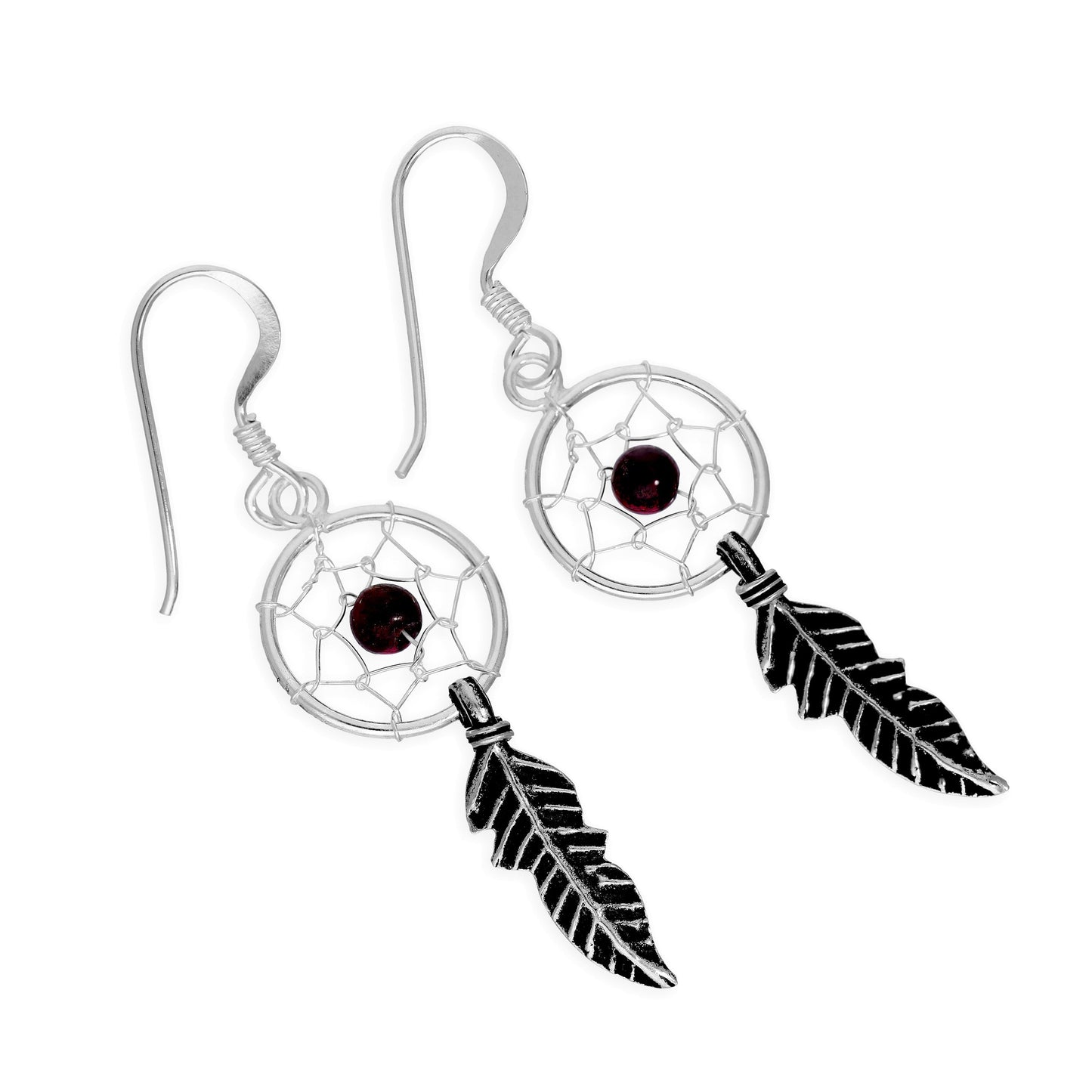 Boucles d'oreilles pendantes en argent sterling avec attrape-rêves, agate, turquoise, grenat, lapis-lazuli
