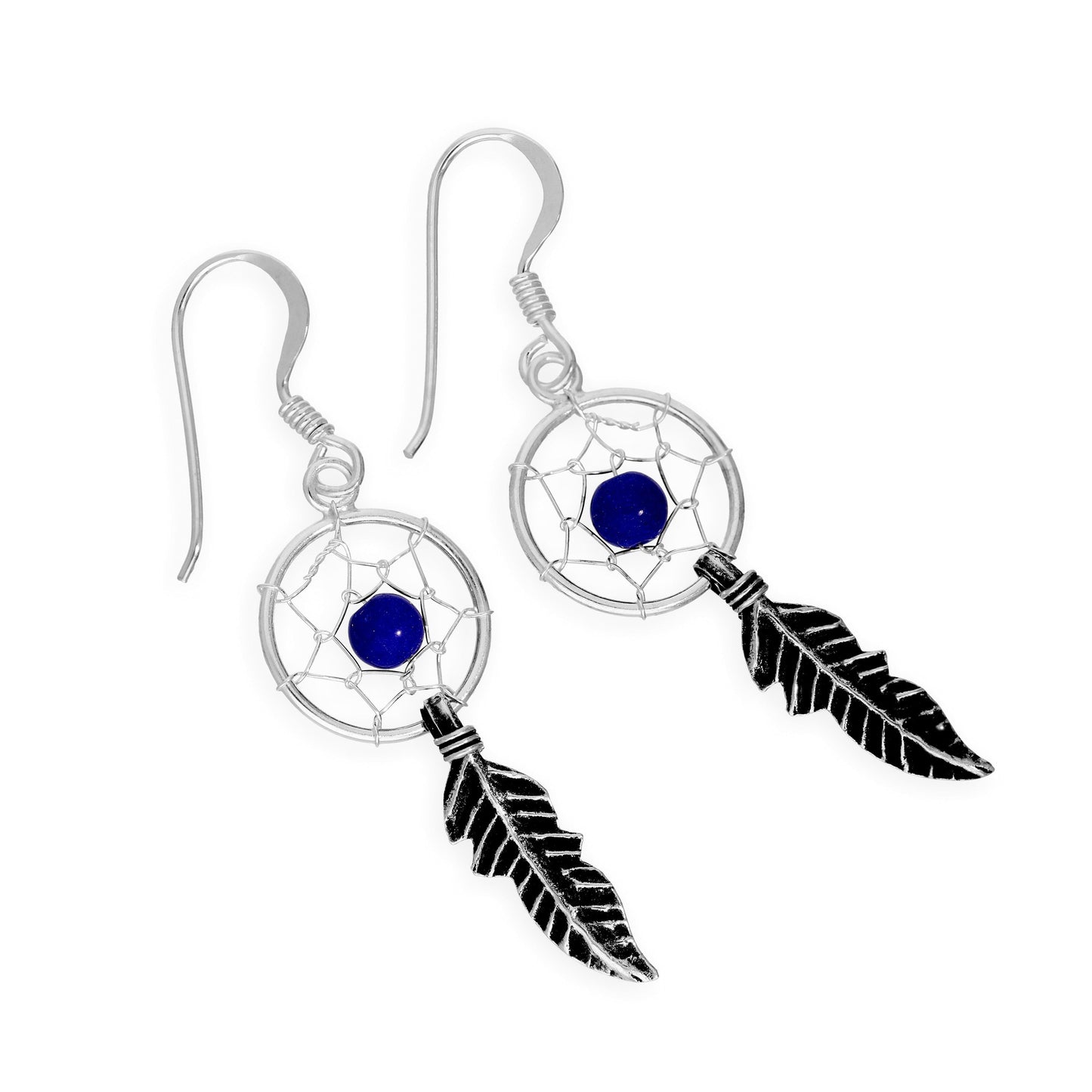 Boucles d'oreilles pendantes en argent sterling avec attrape-rêves, agate, turquoise, grenat, lapis-lazuli