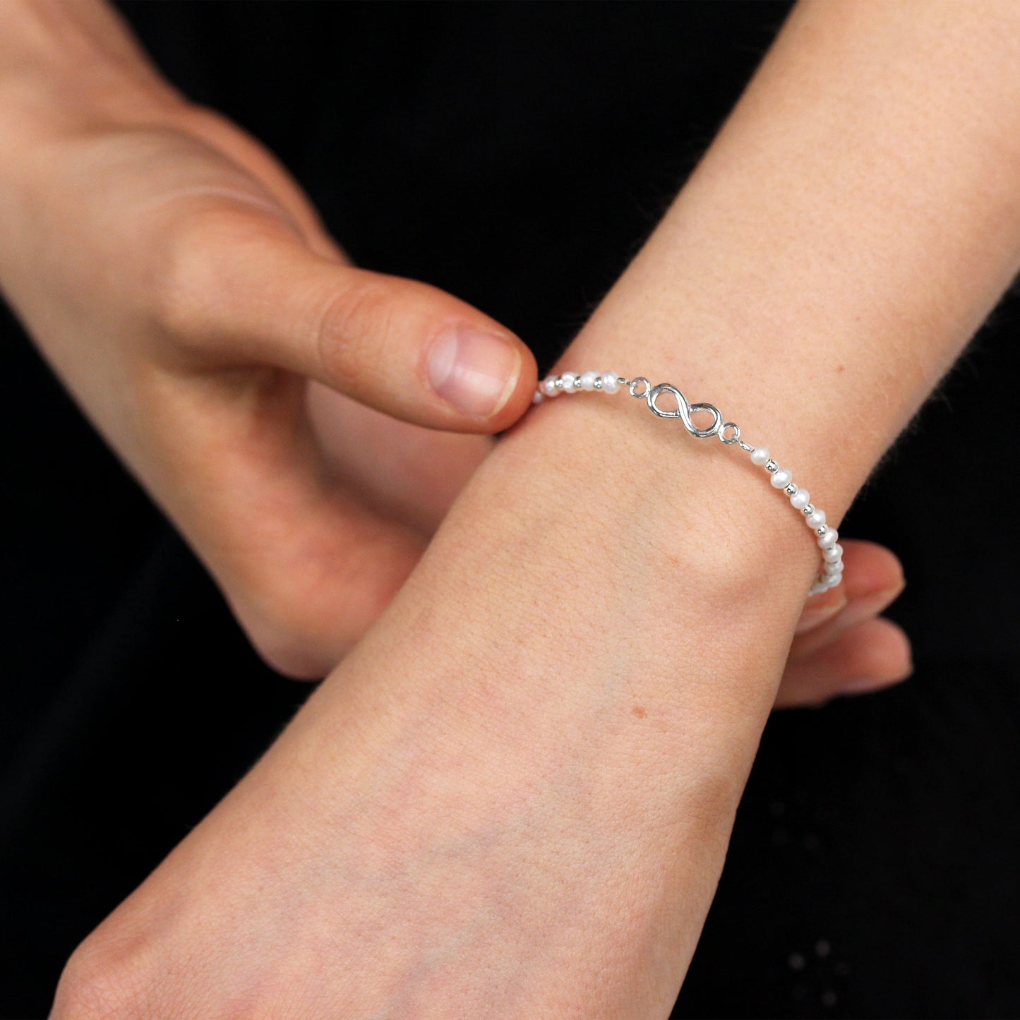 Bracelet symbole infini en argent sterling et perles d'eau douce, 20 cm