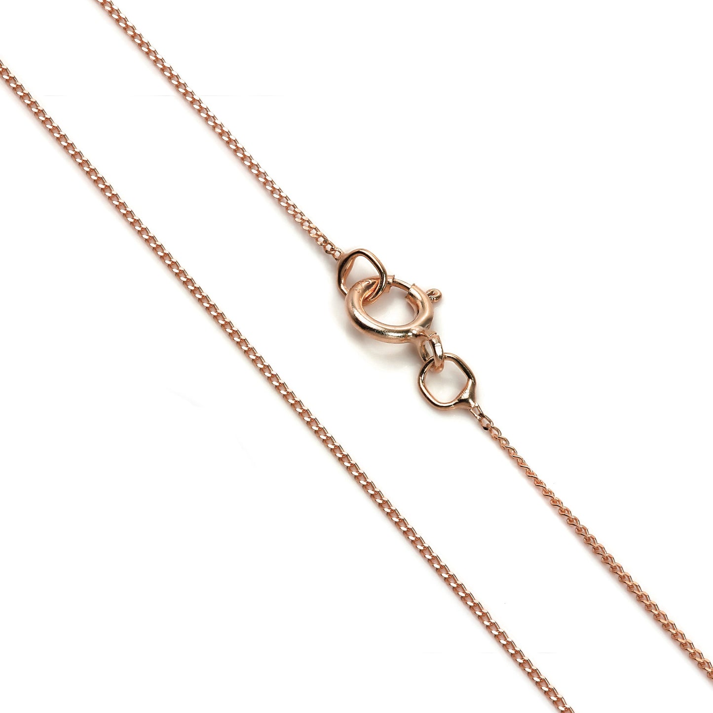 Chaîne gourmette fine en or rose 9 carats, taille diamant, 40 à 45 cm