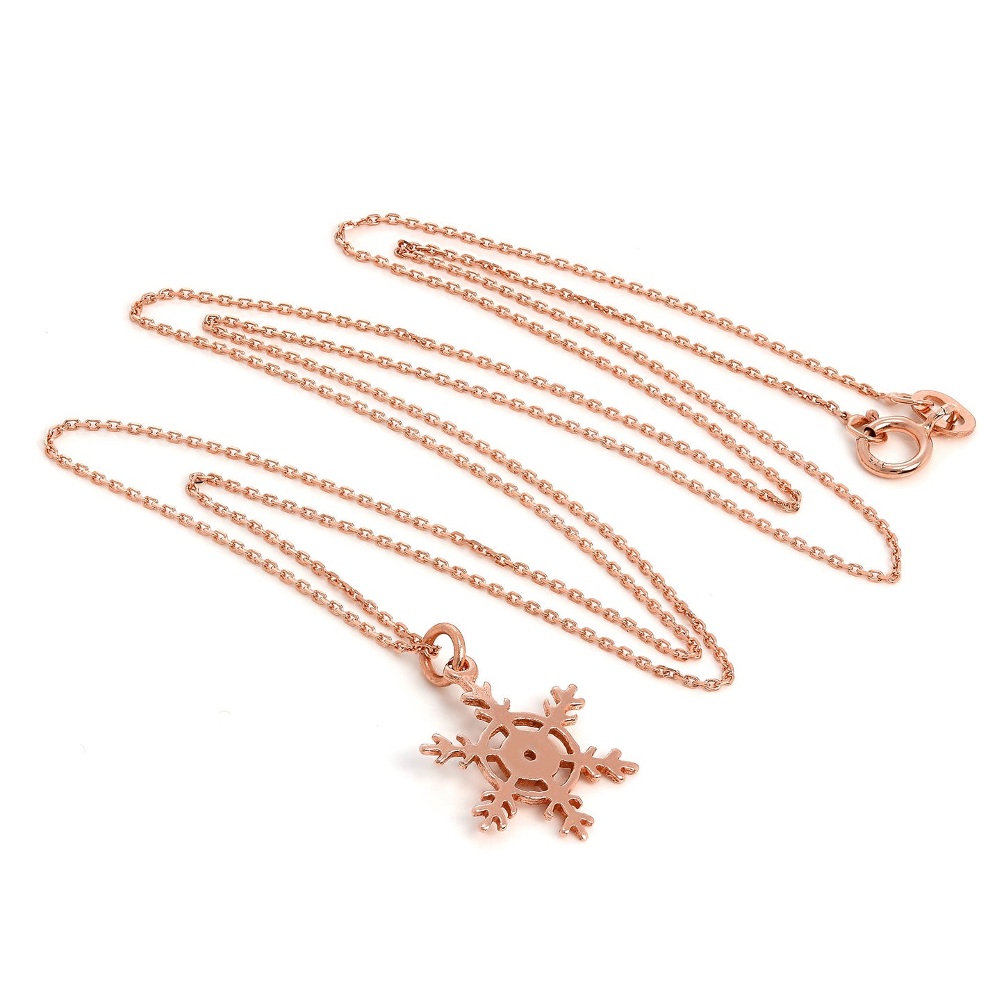 Collier flocon de neige d'hiver en or rose 9 carats sur chaîne de 40 à 50 cm