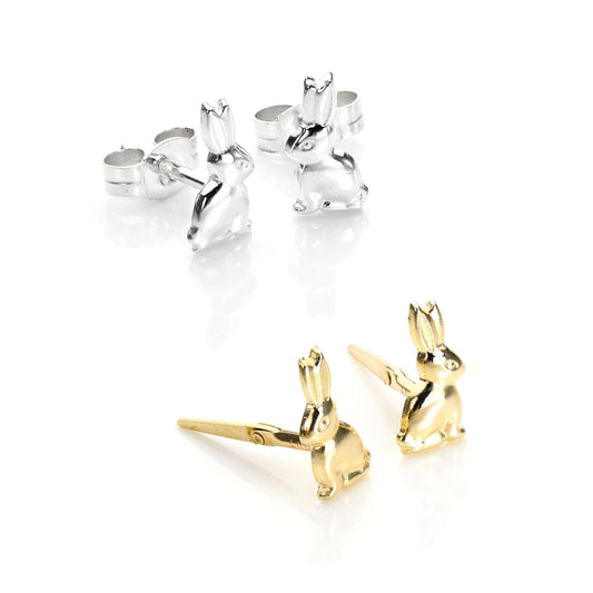 Ensemble de boucles d'oreilles à tige en argent sterling et or 9 carats en forme de lapin