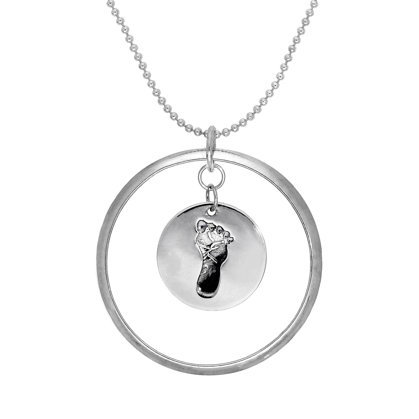 Pendentif Karma Moments en argent sterling avec breloque empreinte de bébé sur chaîne à perles