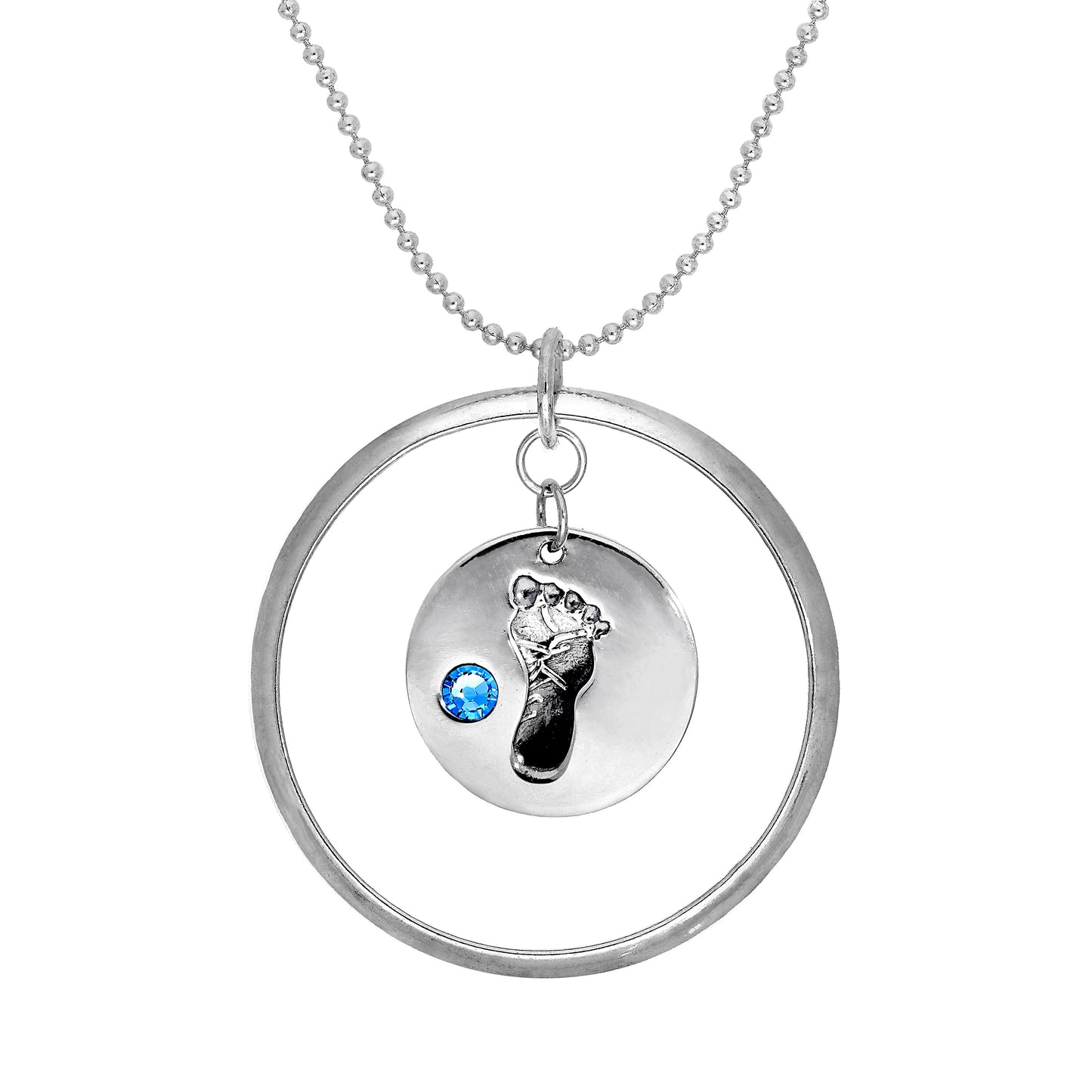 Pendentif Karma Moments en argent sterling avec breloque empreinte de bébé en pierre de naissance sur chaîne à perles