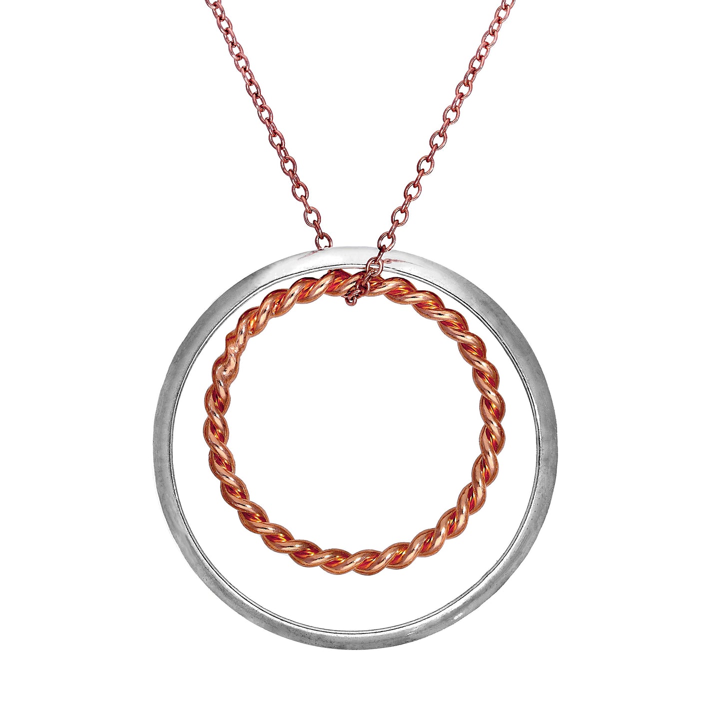 Collier avec pendentif en argent sterling plaqué or rose et anneaux torsadés Karma Moments sur chaîne Trace