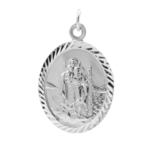Grand pendentif ovale Saint Christophe en argent sterling