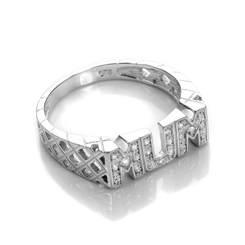 Bague maman en argent sterling avec zircone cubique transparent