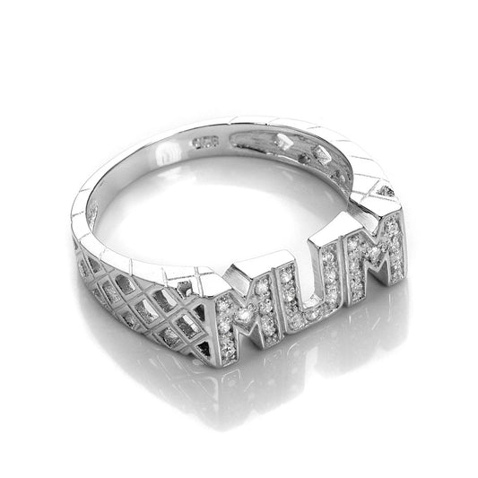 Bague maman en argent sterling avec zircone cubique transparent