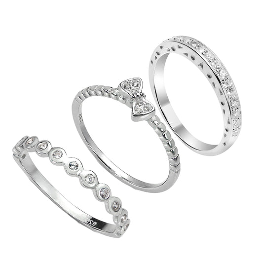 Ensemble de bagues empilables en argent sterling avec nœud en zircone cubique et éternité
