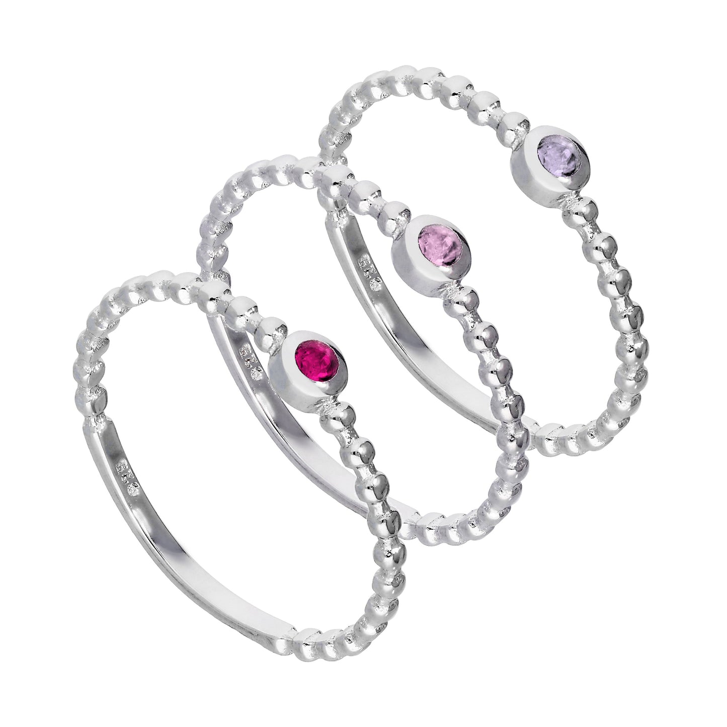 Ensemble de bagues empilables en argent sterling avec perles roses en oxyde de zirconium