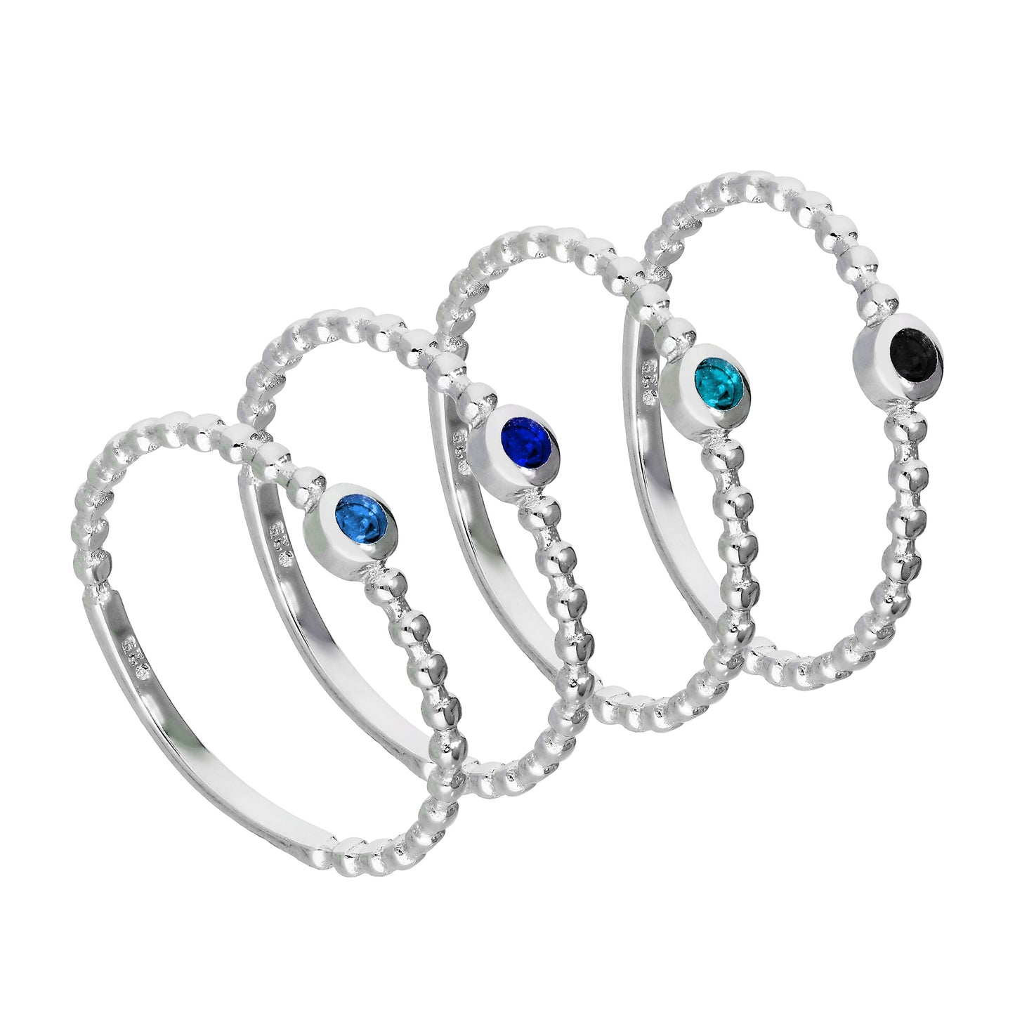 Ensemble de bagues empilables en argent sterling avec perles bleues en oxyde de zirconium