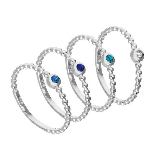 Ensemble de bagues empilables en argent sterling avec perles bleues en oxyde de zirconium