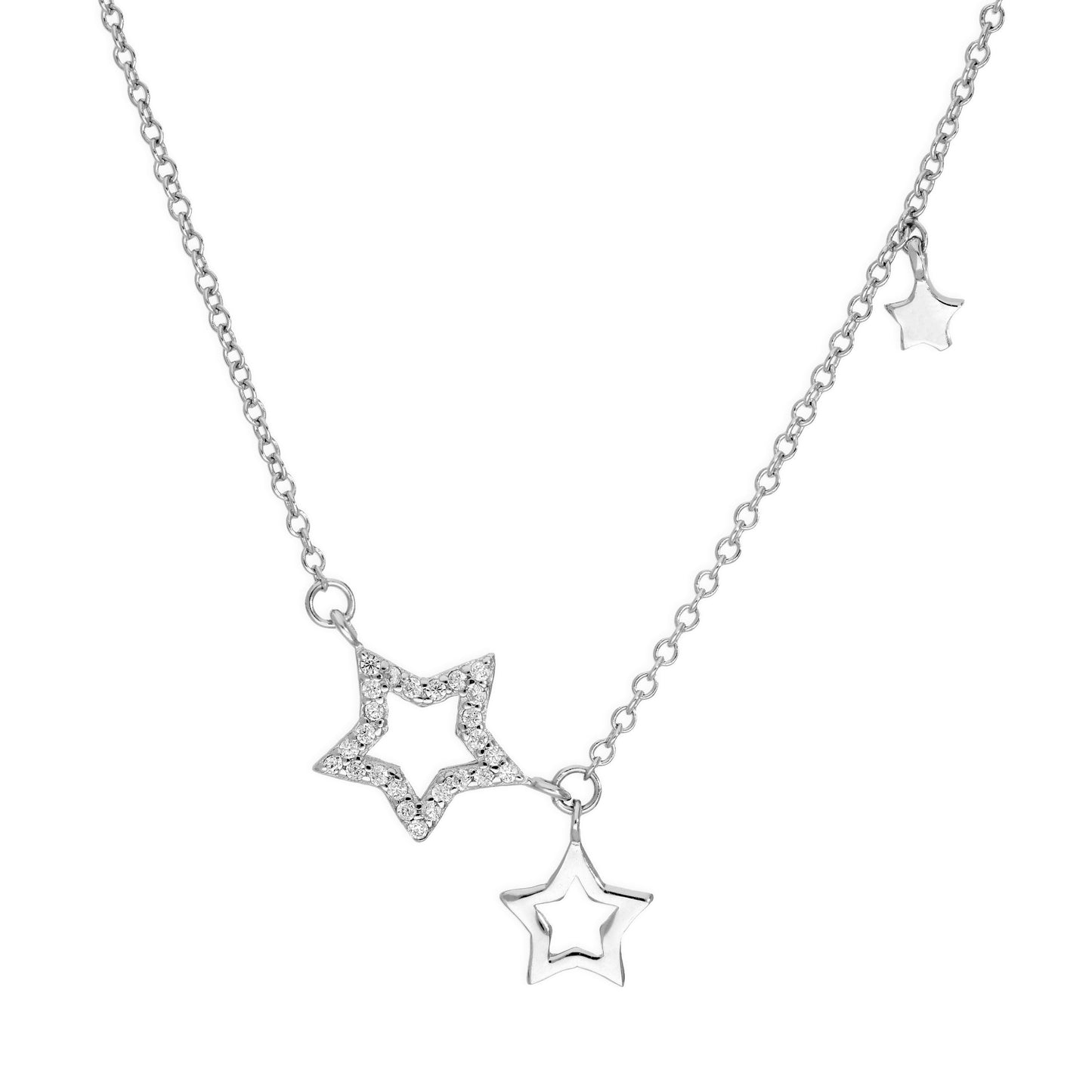 Collier en argent sterling et cristaux CZ transparents avec contours d'étoiles