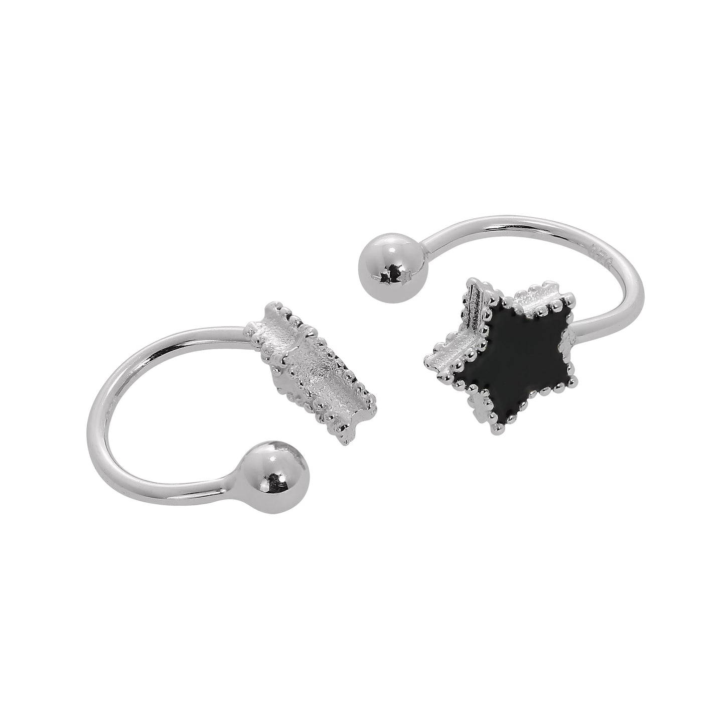 Boucles d'oreilles étoiles en argent sterling et émail noir