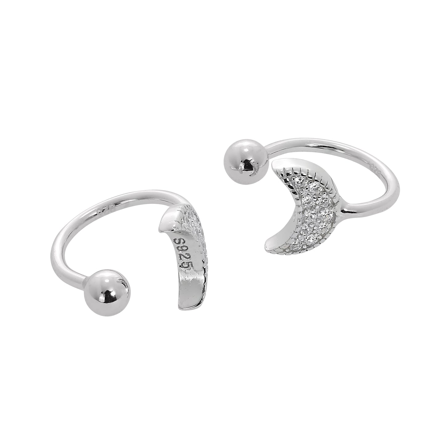 Boucles d'oreilles en argent sterling et cristal CZ transparent en forme de croissant de lune