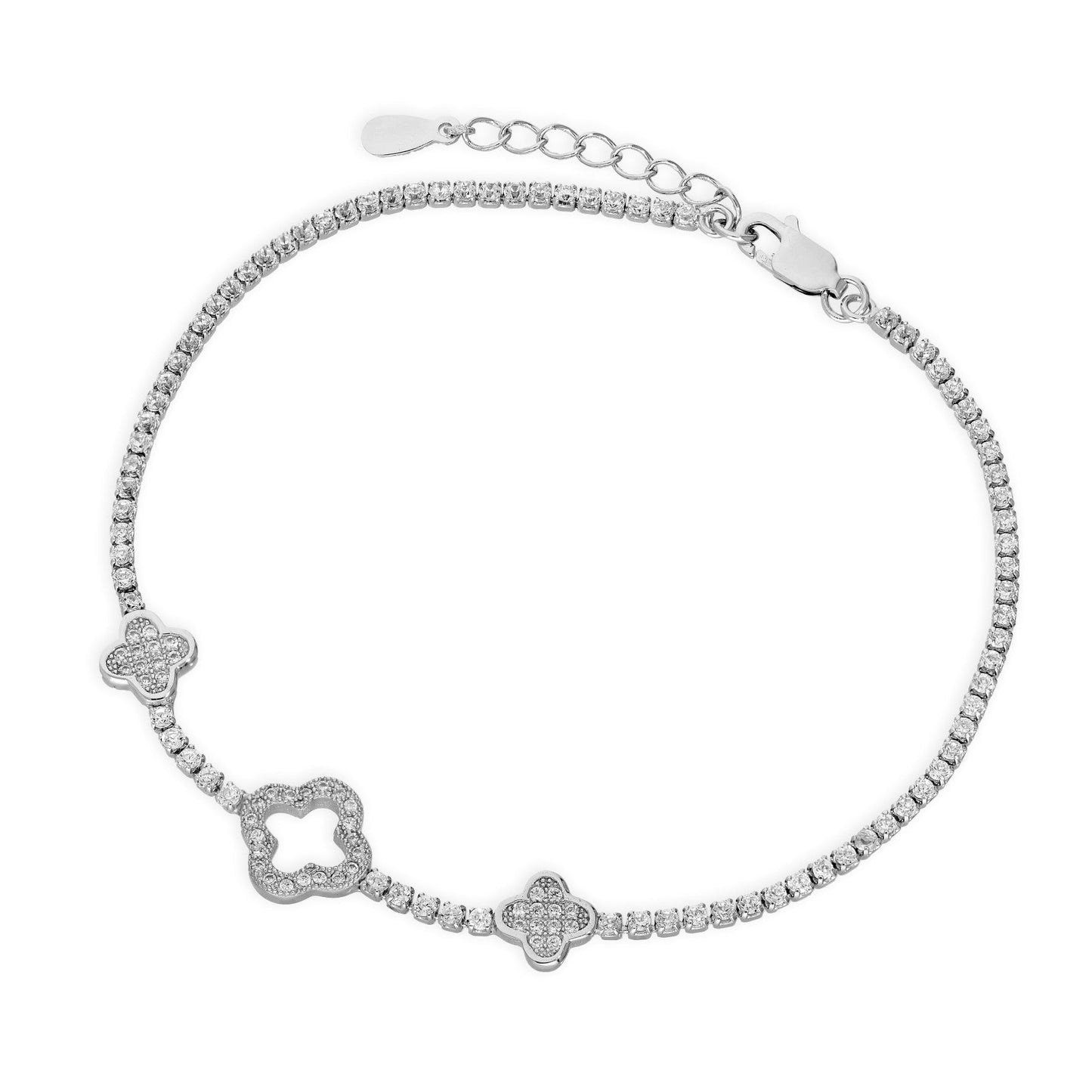 Bracelet en argent sterling et cristal CZ transparent en forme de fleur
