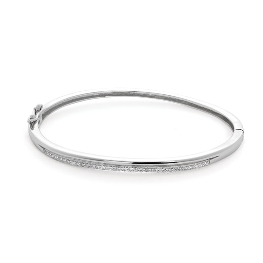 Bracelet jonc ovale à charnière en argent sterling et cristal CZ transparent