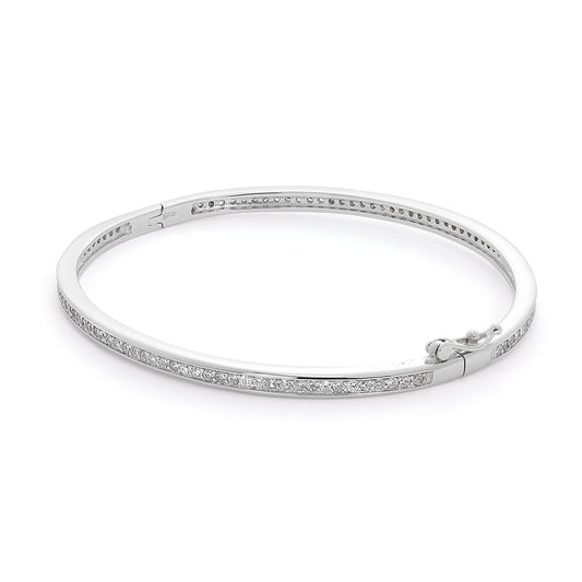 Bracelet jonc ovale à charnière en argent sterling et cristal CZ transparent