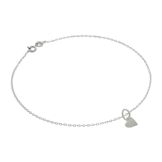 Bracelet de cheville Belcher en argent sterling fin avec petit cœur plat - 25,4 cm