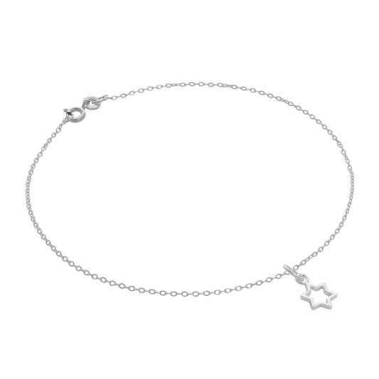 Bracelet de cheville Belcher en argent sterling fin avec breloque étoile contournée - 25,4 cm