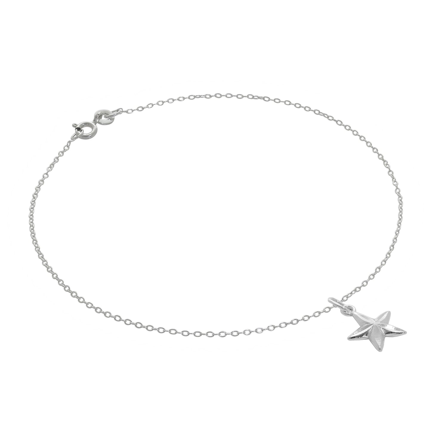 Bracelet de cheville Belcher en argent sterling fin avec breloque étoile taille diamant - 25,4 cm