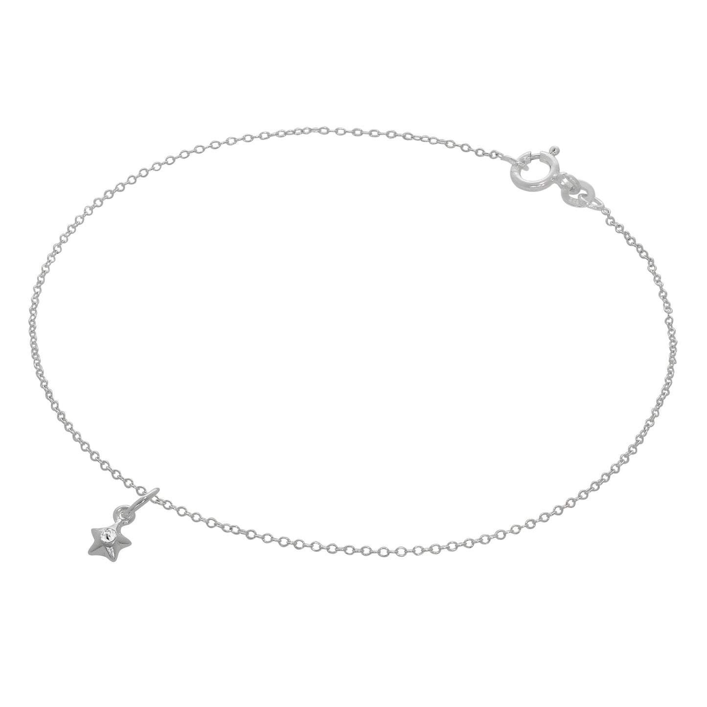 Bracelet de cheville Belcher en argent sterling fin avec breloque étoile en cristal CZ - 25,4 cm