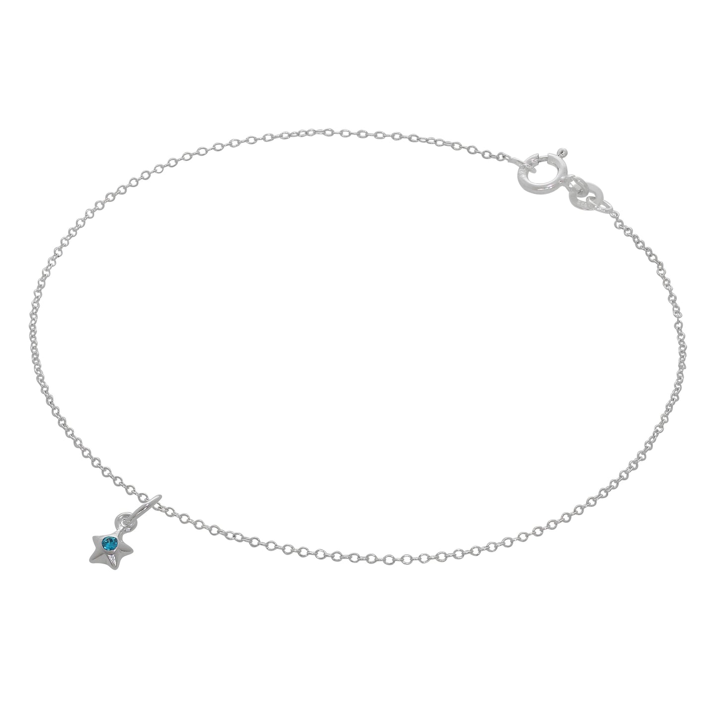 Bracelet de cheville Belcher en argent sterling fin avec breloque étoile en cristal CZ - 25,4 cm