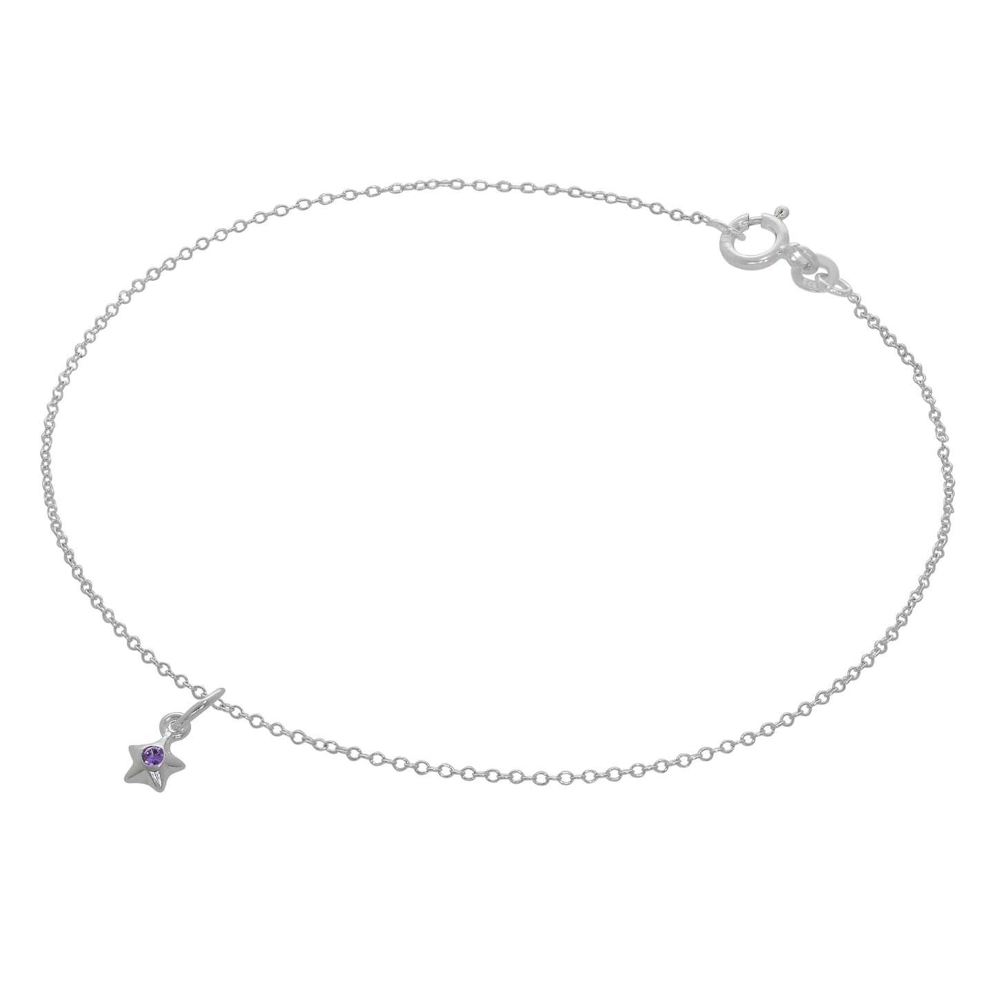 Bracelet de cheville Belcher en argent sterling fin avec breloque étoile en cristal CZ - 25,4 cm
