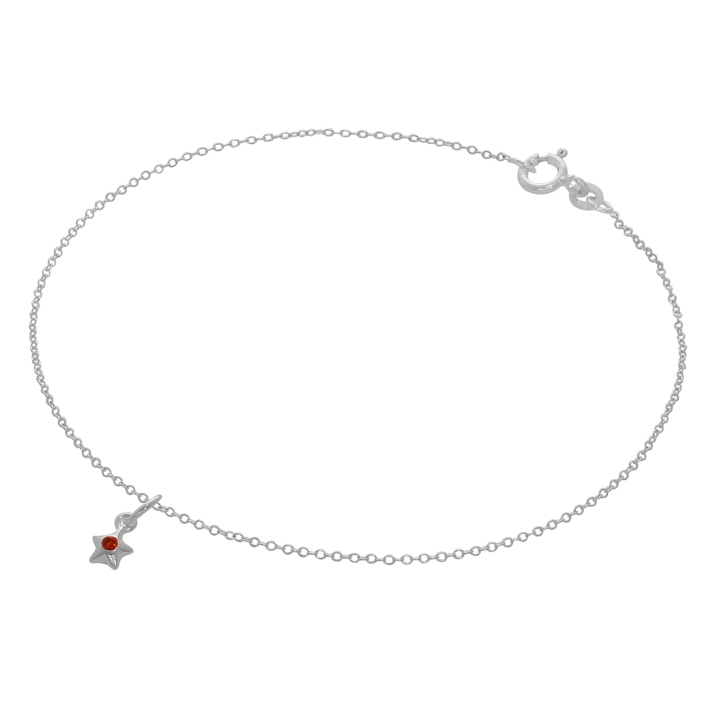 Bracelet de cheville Belcher en argent sterling fin avec breloque étoile en cristal CZ - 25,4 cm