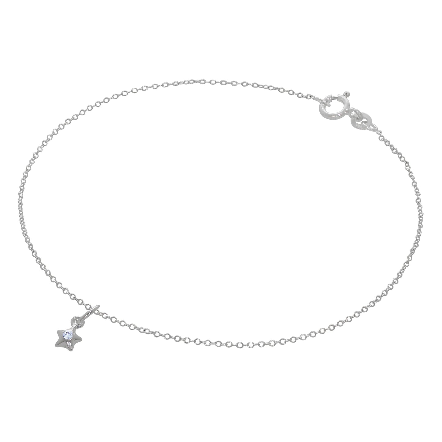 Bracelet de cheville Belcher en argent sterling fin avec breloque étoile en cristal CZ - 25,4 cm