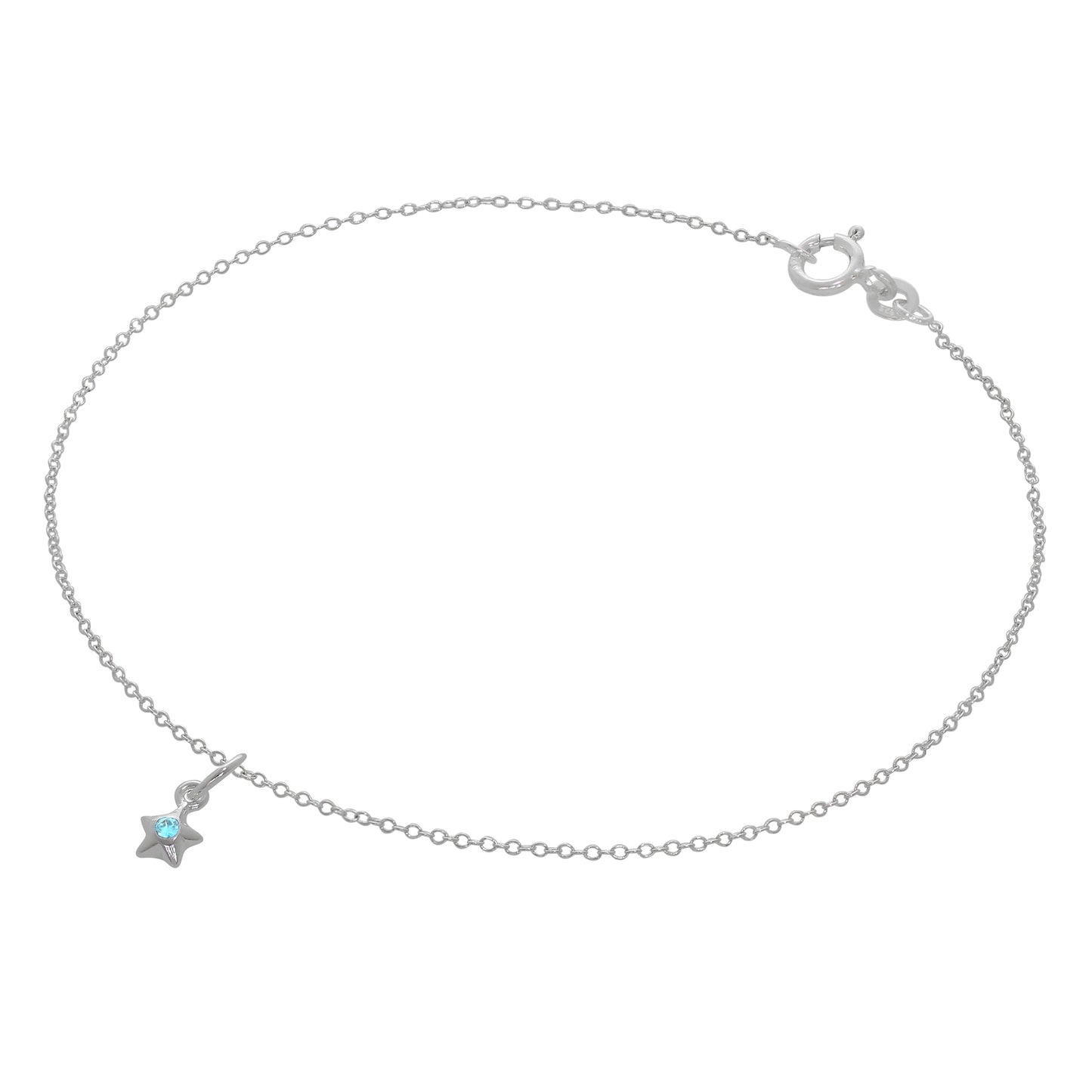 Bracelet de cheville Belcher en argent sterling fin avec breloque étoile en cristal CZ - 25,4 cm