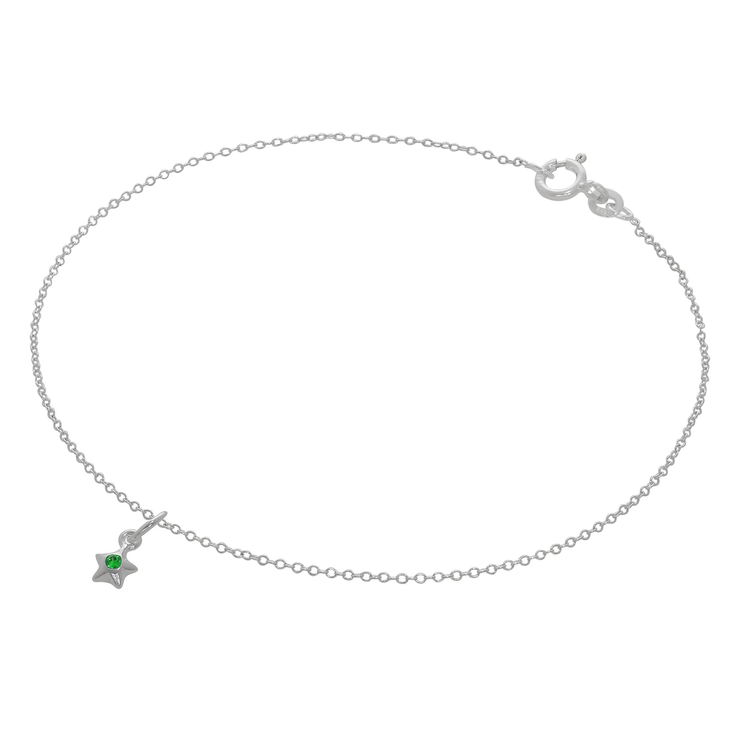 Bracelet de cheville Belcher en argent sterling fin avec breloque étoile en cristal CZ - 25,4 cm