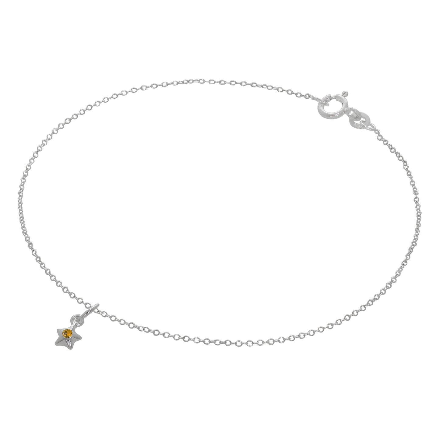 Bracelet de cheville Belcher en argent sterling fin avec breloque étoile en cristal CZ - 25,4 cm