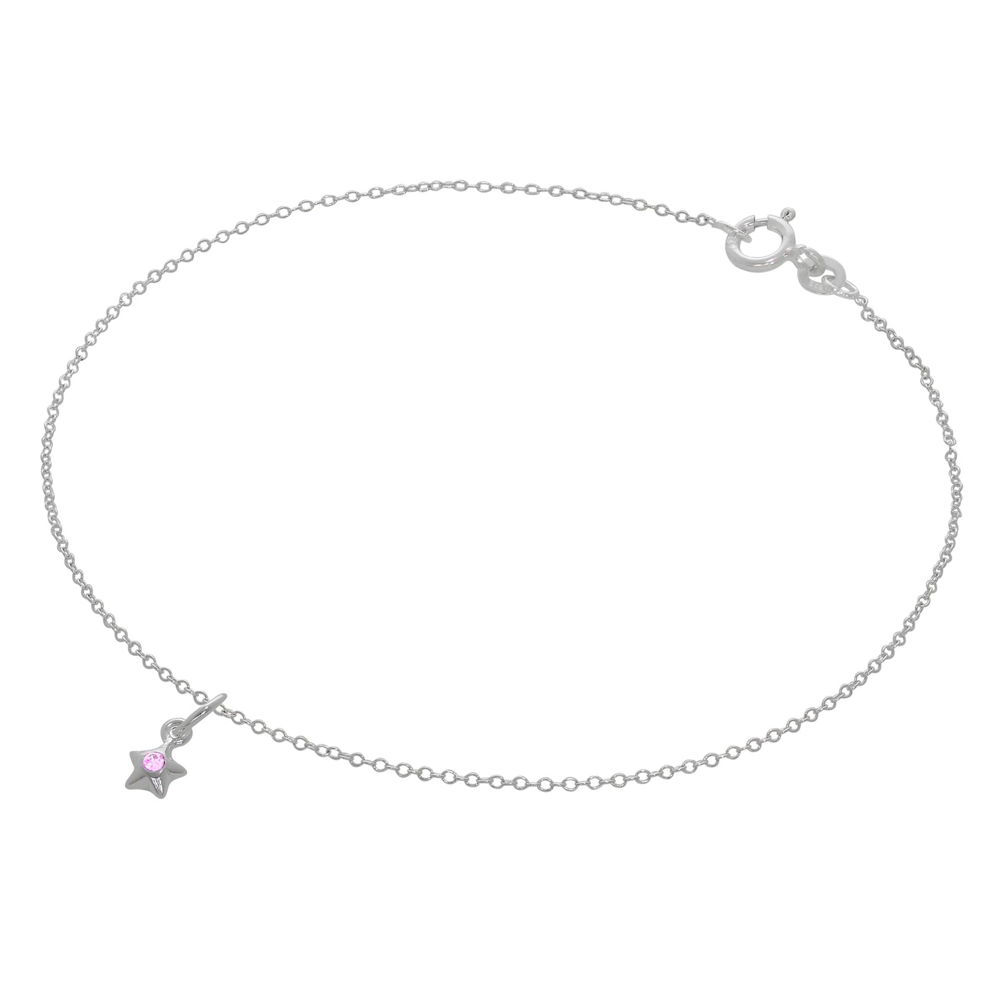 Bracelet de cheville Belcher en argent sterling fin avec breloque étoile en cristal CZ - 25,4 cm