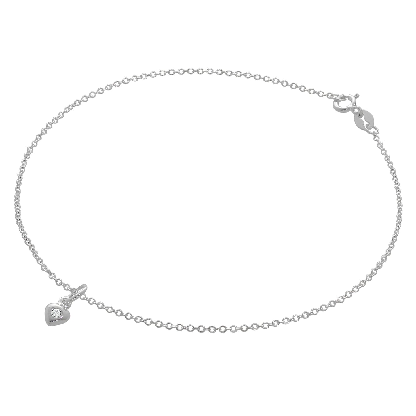 Bracelet de cheville Belcher en argent sterling fin avec breloque cœur en cristal CZ et pierre de naissance - 25,4 cm