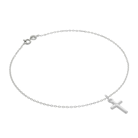 Bracelet de cheville Belcher en argent sterling fin avec petite croix unie - 25,4 cm