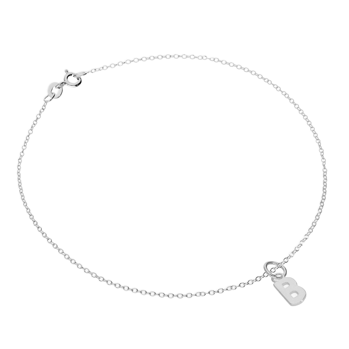 Bracelet de cheville Belcher en argent sterling fin avec breloque lettre de l'alphabet - 25,4 cm - AZ