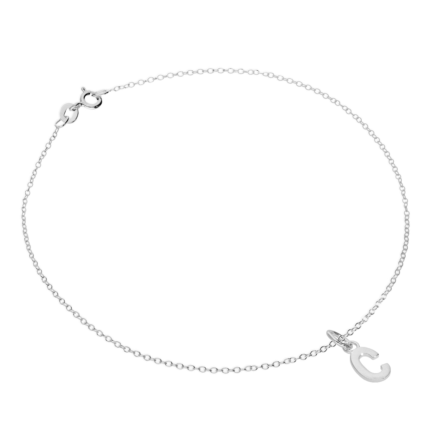 Bracelet de cheville Belcher en argent sterling fin avec breloque lettre de l'alphabet - 25,4 cm - AZ