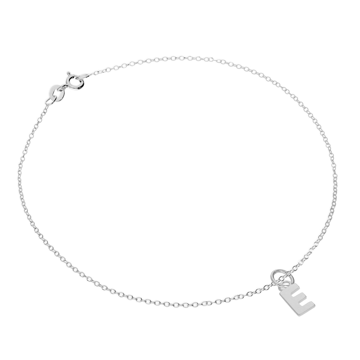 Bracelet de cheville Belcher en argent sterling fin avec breloque lettre de l'alphabet - 25,4 cm - AZ