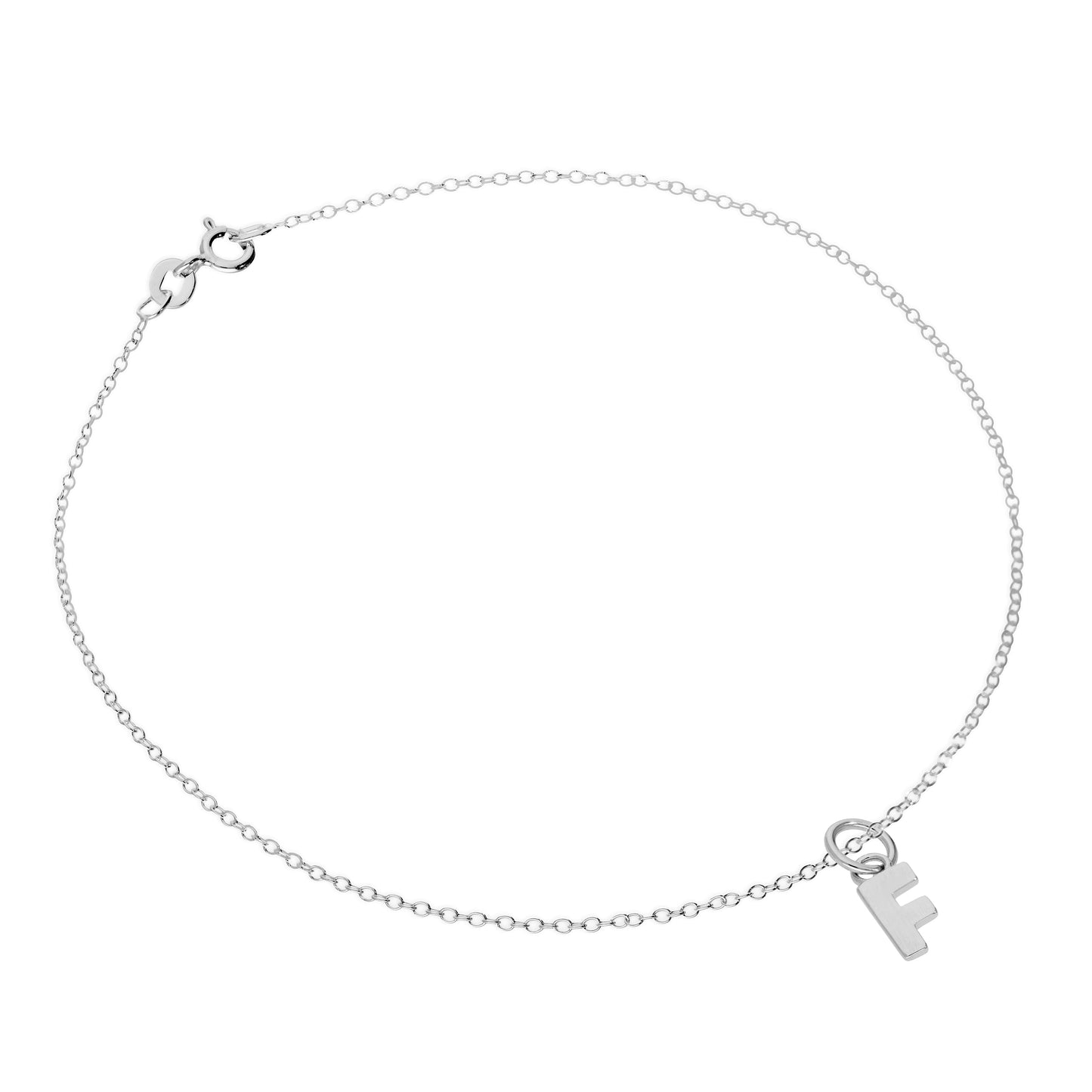 Bracelet de cheville Belcher en argent sterling fin avec breloque lettre de l'alphabet - 25,4 cm - AZ